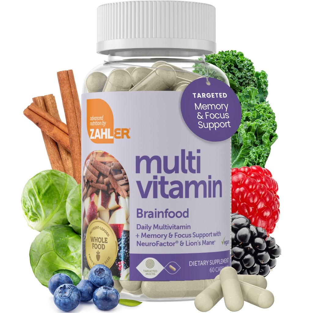 Zahler - Multivitamin Brain Supplement (60 Count) Kosher Brainfood Capsules for Adults with Neuro Factor & Lion's Mane - Nootropic Brain Supplements for Memory Support - Focus Mental Energy Boost