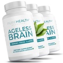 PUREHEALTH RESEARCH Ageless Brain Supplements for Memory and Focus - Nootropic Brain Health Supplement for Adults - with Bacopa Monieri, Alpha GPC, L-Tyrosine, Vitamin B6, Niacin & More - 180 Capsules