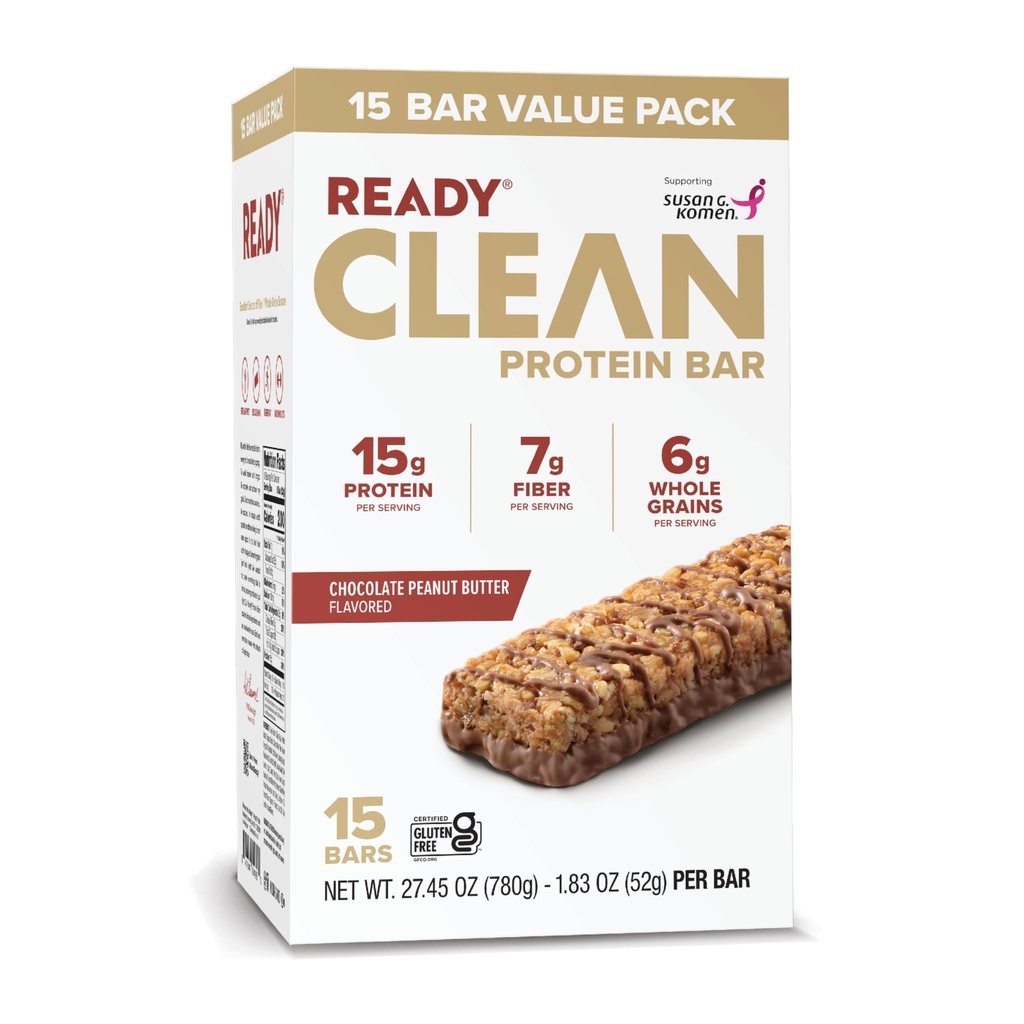 Ready® Protein Bars - High-Protein Snack with 15g Whey Protein, All-Natural Ingredients, Supports Lean Muscle and Recovery - Chocolate Peanut Butter (15 Pack)