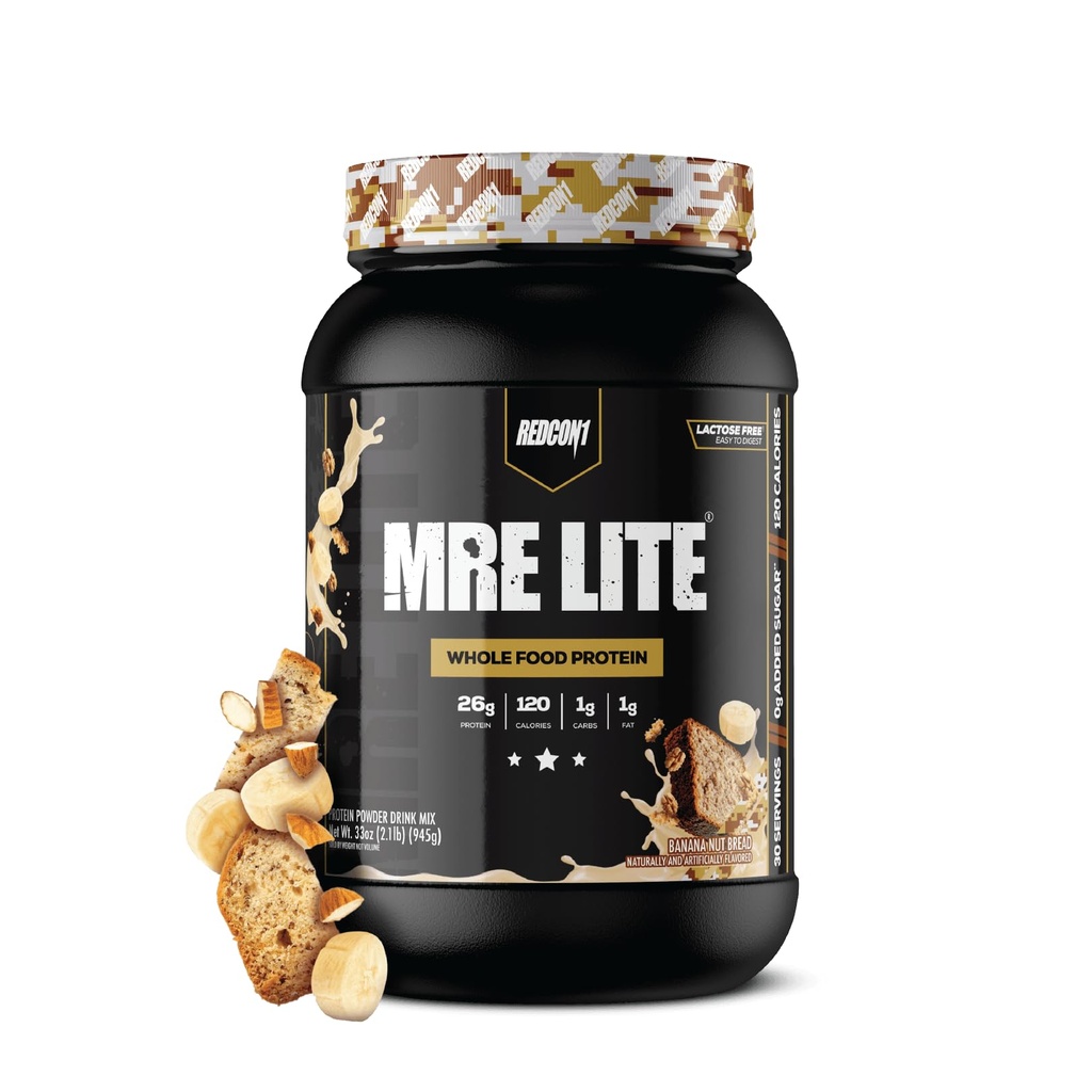 REDCON1 MRE 液态全食品蛋白粉,香蕉核果面包 - 低碳化物和Whey 自由食用替代动物蛋白混合剂 - 易于摘要补充用MCT油制成(30种服务)