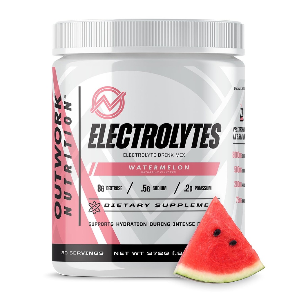 Outwork Nutrition Electrolytes Powder - Hydration Powder for Exercise Endurance & Muscle Cramp Relief - Instant Hydration, Electrolyte Drink Mix - Watermelon Flavor, 30 Serv