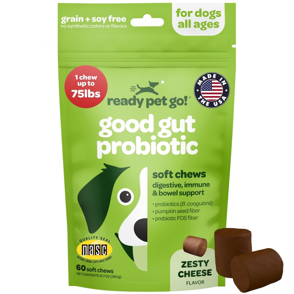 Probiotic Chews for Dogs Gut Health | Tasty Pre and Probiotics for Dogs Digestive Health with Pumpkin Dog Probiotics and Digestive Enzymes | NASC Certified & Made in The USA | 60 Chews