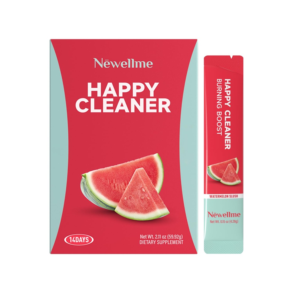 NEWELLME Happy Cleaner Digestive Supplement Powder, Gut Health Drink Mix with Probiotics, Digestive Enzymes & Fiber, Supports Digestion and Bloating, Watermelon Flavor, 14 Sachets