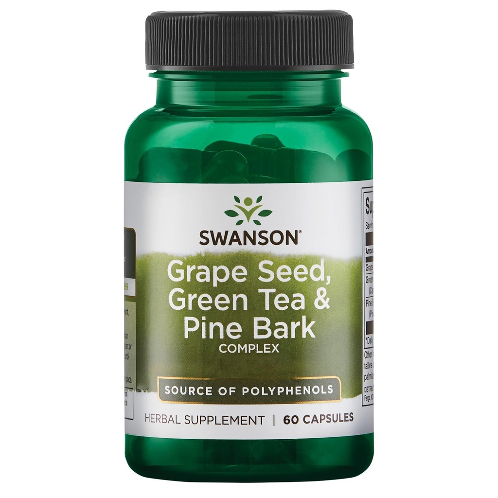 Swanson Grape种子 绿茶和松柏复合健康抗氧化剂 支持多酚 OPCS 草药补充 60 Capsules (Caps)