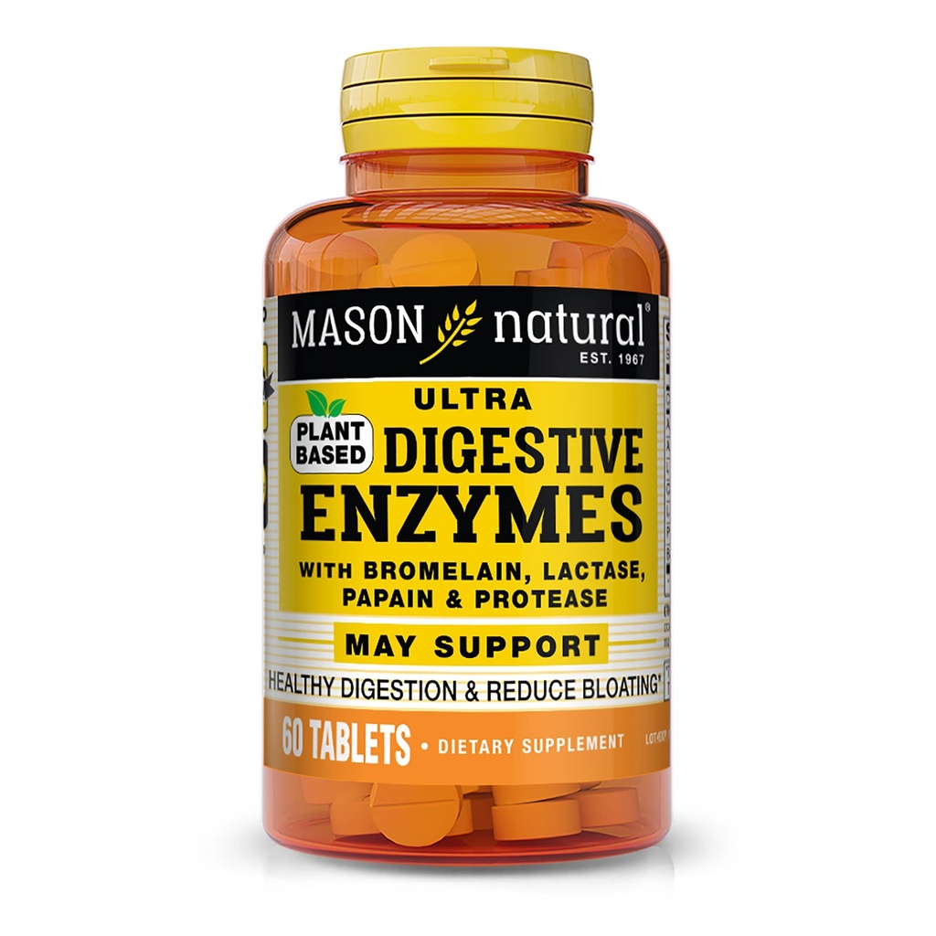 MASON NATURAL Planet 超强消化酶与溴化物,乳酶,Papain & Protease - 支持健康消化和可降低布洛丁,60卡普尔