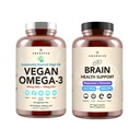 AMANDEAN Brain & Vegan Omega-3 Bundle:镁喉酸盐,美国-Grown Lion's Mane 6:1,Alpha-GPC & Algae DHA/EPA. 脑,眼,心和皮肤健康的植物基本脂肪. 鱼油替代品。
