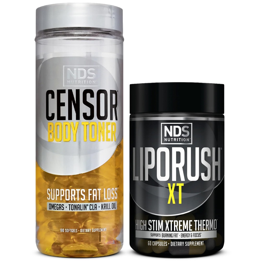 Censor NDS Nutrition LipoRUSH XT Fat Loss and Body Toner Bundle - CLA, Omega 3-6-9, L-Carnitine & Teacrine for Maximum Energy, Metabolism, and Shredding Fat