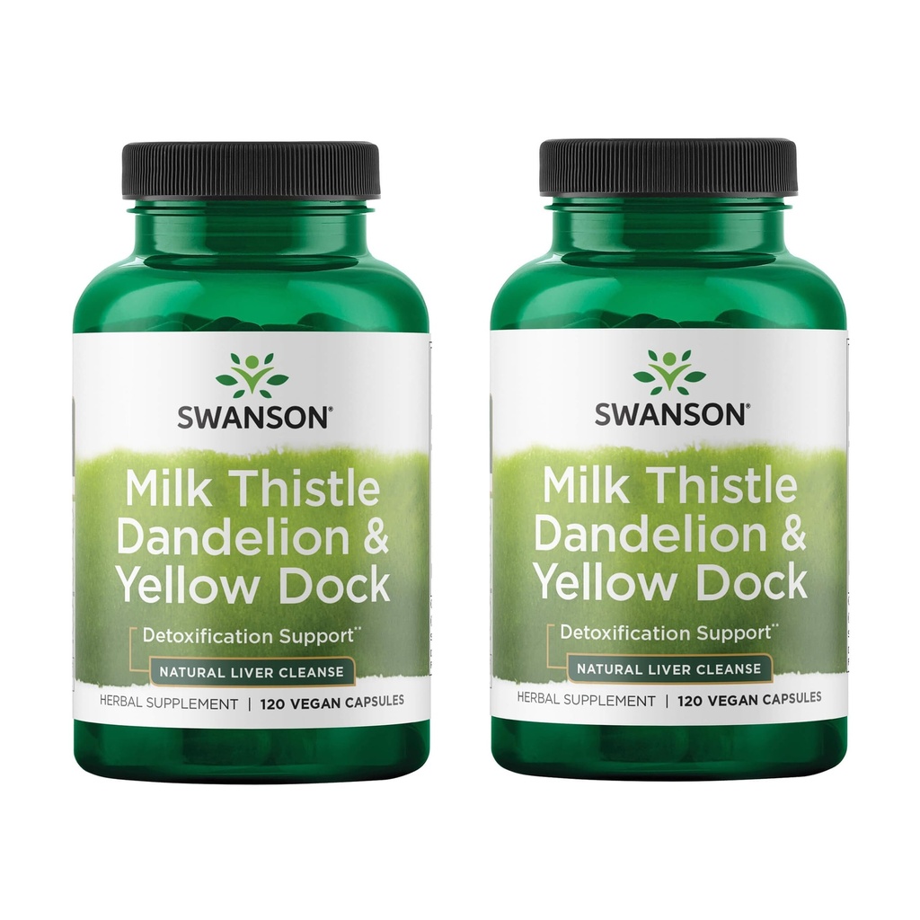 Swanson Milk Thetle, Dandelion & Yellow Dock - 草药肝脏支持补充剂 - 自然补充剂帮助维持总体健康和福祉 - (120 Capsules) (2 Pack)