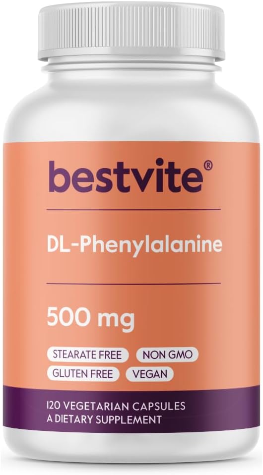 BESTVITE DL-Phenylalanine 500mg(120个植物卡普尔) - 无树脂 - 无填料 - Vegan - Gluten Free - 非 GMO