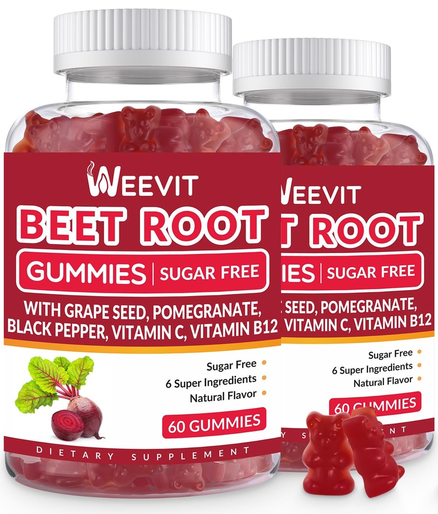 甜菜根(Bet Root Gummys), Nitric Oxide Supplement for Men Women – 有机甜菜 Gummy 配葡萄种子,石榴,黑椒,维生素C,B12