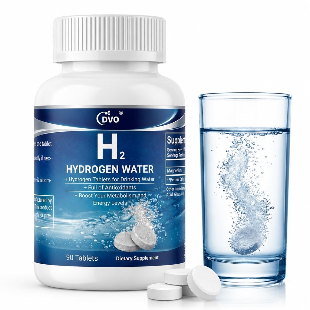 DVO Hydrogen Water Tablets – 90 Effervescent Molecular Hydrogen Supplement – Fast Dissolve Hydrogen-Rich Water for Antioxidant & Energy Support – Sugar-Free, Vegan