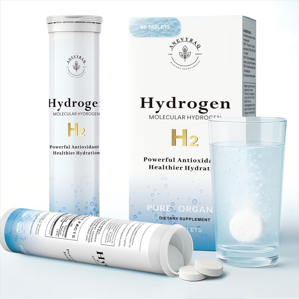 Hydrogen Water Tablets with Magnesium – 8 PPM H2 Molecular Hydrogen Tablets for Drinking Water – Antioxidant Formula for Energy, Recovery & Cognitive Support – 60 Unflavored H2 Tabs | 2 Month Supply