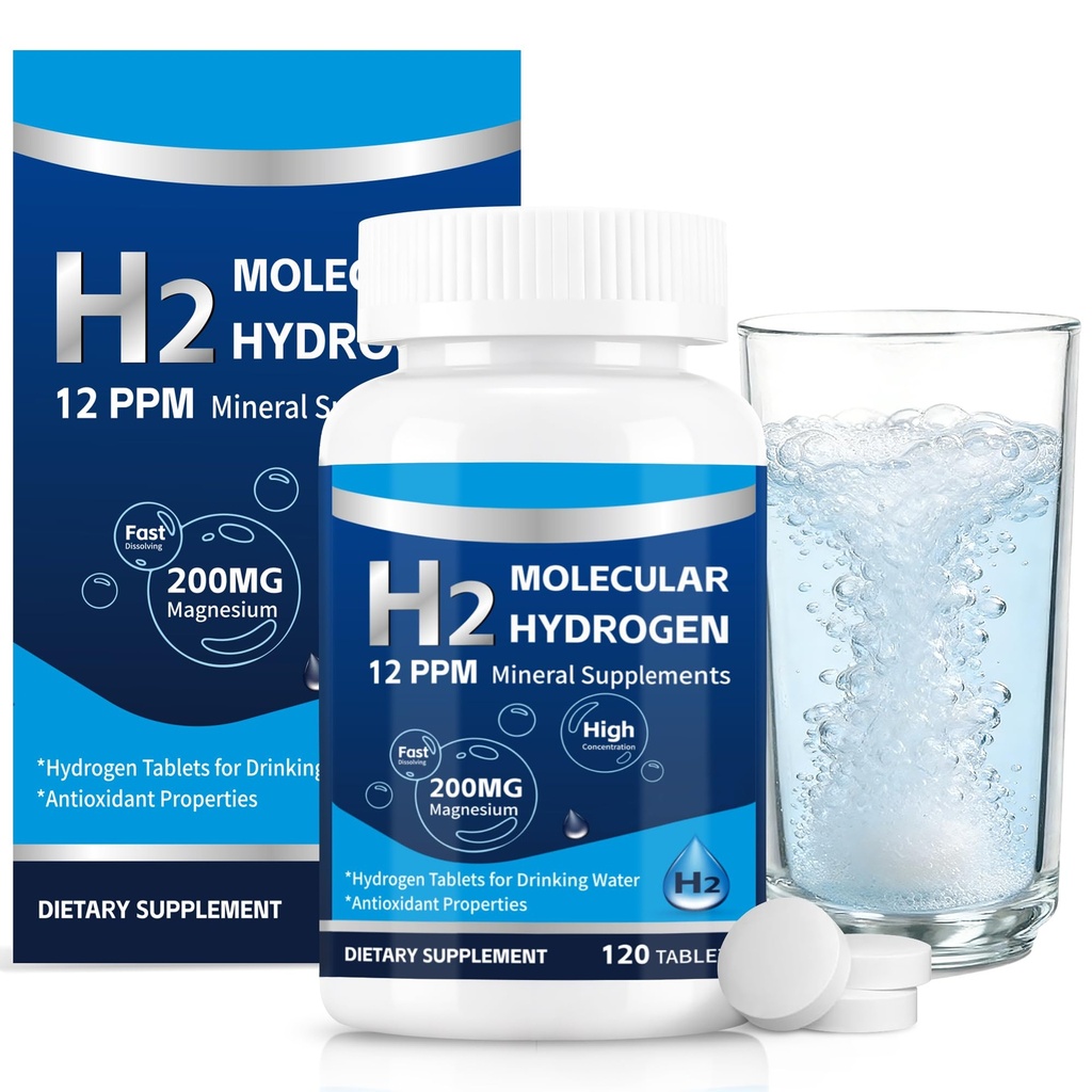 120 Pack Hydrogen Tablets for Drinking Water, 12 PPM H2 Molecular Hydrogen Water Tablets, Fast Dissolving, Zero Sugar, Antioxidant Support & Energy Recovery