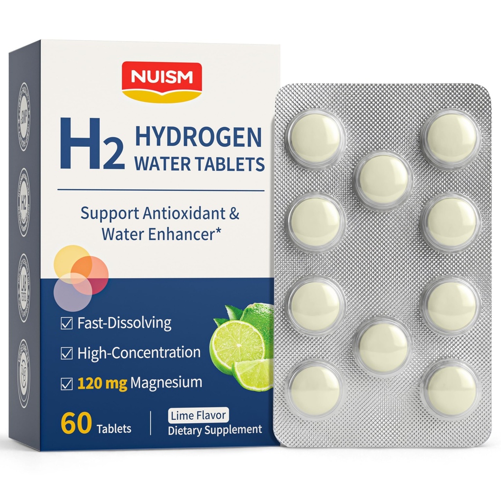 Molecular H2 Hydrogen Water Tablets - 12 PPM Hydrogen Tablets for Drinking Water with Magnesium, Rich in Antioxidants, Mental Clarity, Cognitive Function, Cellular Health, Recovery Energy(Lemon)