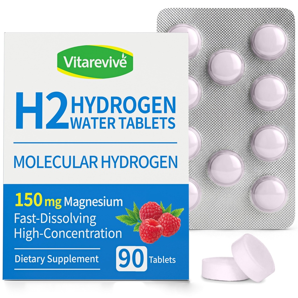 H2 Molecular Hydrogen Water Tablets - Hydrogen Tablet for Drinking Water, High Potency H2 Formula, Antioxidant Support, Fast Dissolving Hydrogen Water Enhancer, 90 Tablets (Raspberry)