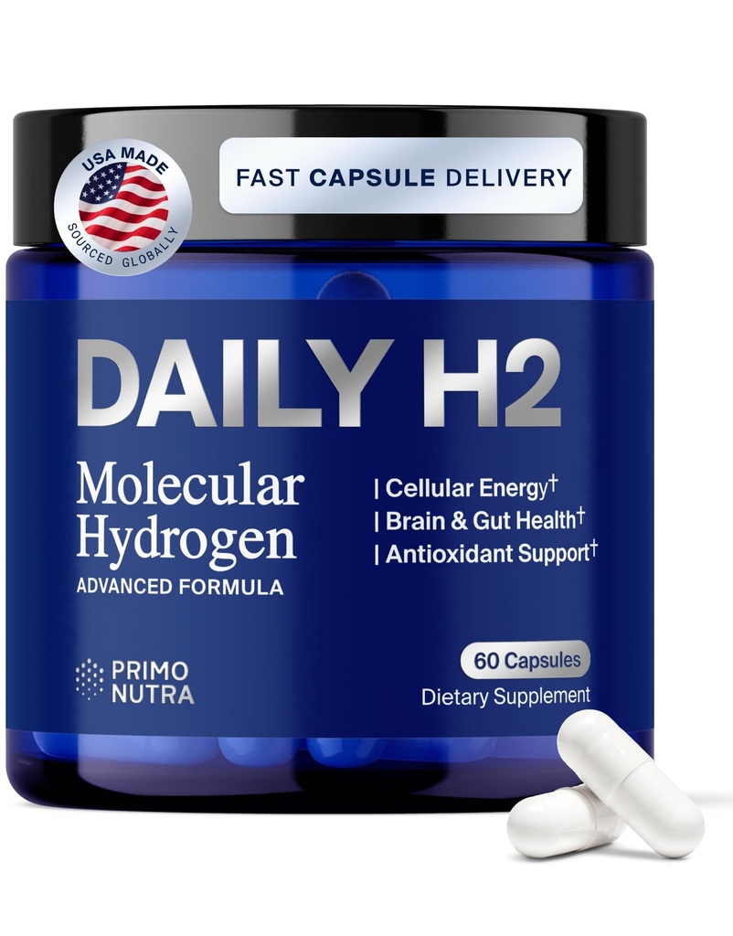 Hydrogen Water Tablets Alternative | DailyH2 Molecular Hydrogen Capsules | 3mg H2 for Cellular Energy, Focus & Recovery | Brain, Gut & Mitochondrial Support | 60 Caps