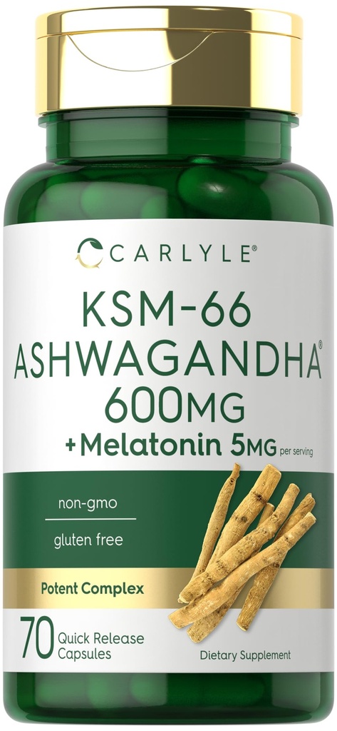 Carlyle KSM-66 Ashwagandha Capsules 600mg 70 mg 与梅拉托宁 5 mg QQ Potent Complex | Non-GMO,格卢滕自由