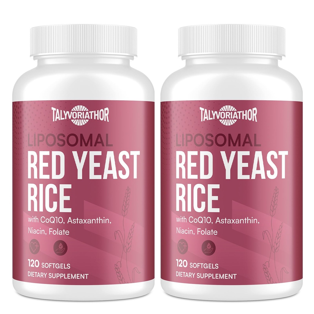 Talyvoriathor Liposomal Red Yeast Rice 1200mg with CoQ10 & Astaxanthin – Rice Yeast for Cholesterol – High Absorption – Citrinin-Free, 120 Softgels (2 Bottle)