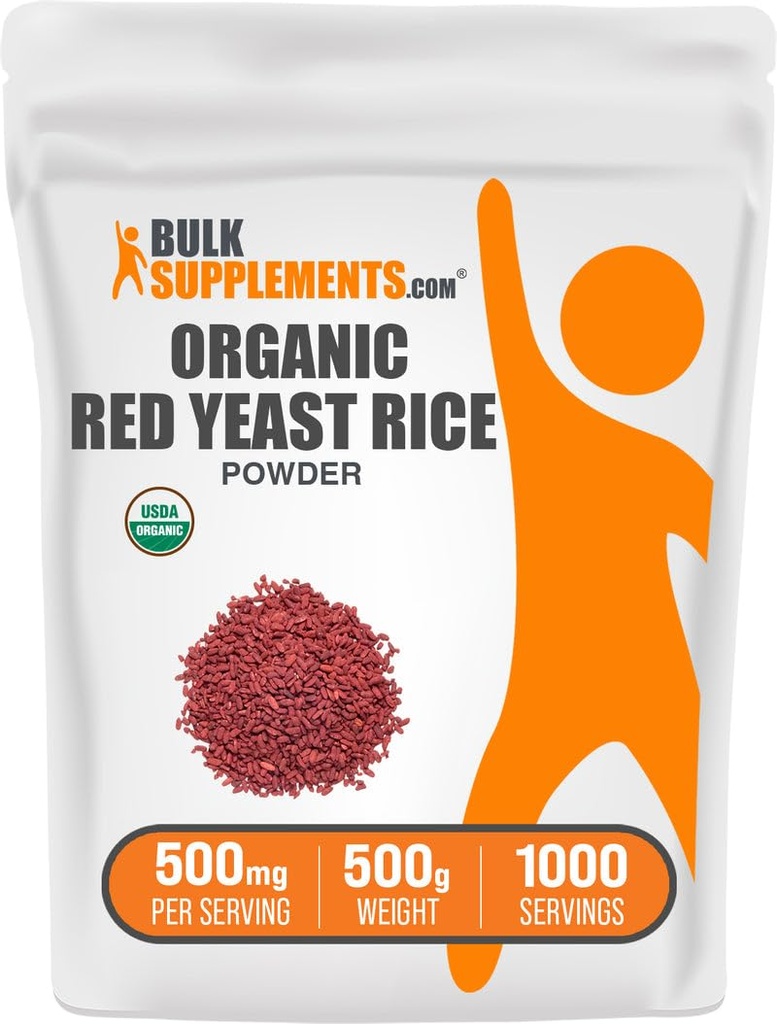 BulkSupplements.com Organic Red Yeast Rice Powder - Organic Red Yeast Rice Supplement, for Heart Health Support - Vegan Friendly, 500mg per Serving, 500g (1.1 lbs) (Pack of 1)