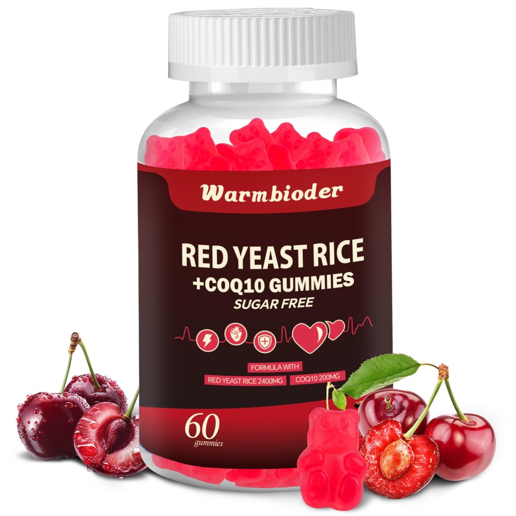 Red Yeast Rice with Coq10 Gummies Sugar Free, Organic Red Yeast Rice for Cholesterol Lowering Supplements,Enhanced with Coenzyme Q10,Support Heart Health