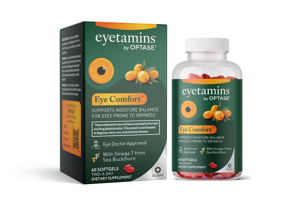 eyetamins® by OPTASE® Eye Comfort™ - 60 Softgels - Eye Doctor Recommended - an Omega-Based Eye Supplement formulated to Support Moisture Balance and Eye Comfort from Within. Plant Based Soft gels.