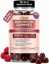 Mushroom Gummies for Focus & Energy - 2500mg, 60 Lion's Mane Gummies for Adults with Turkey Tail, Reishi, Cordyceps & 6 more - 10 in 1 Functional Mushroom Supplement for Brain, Immunity & Mood Support
