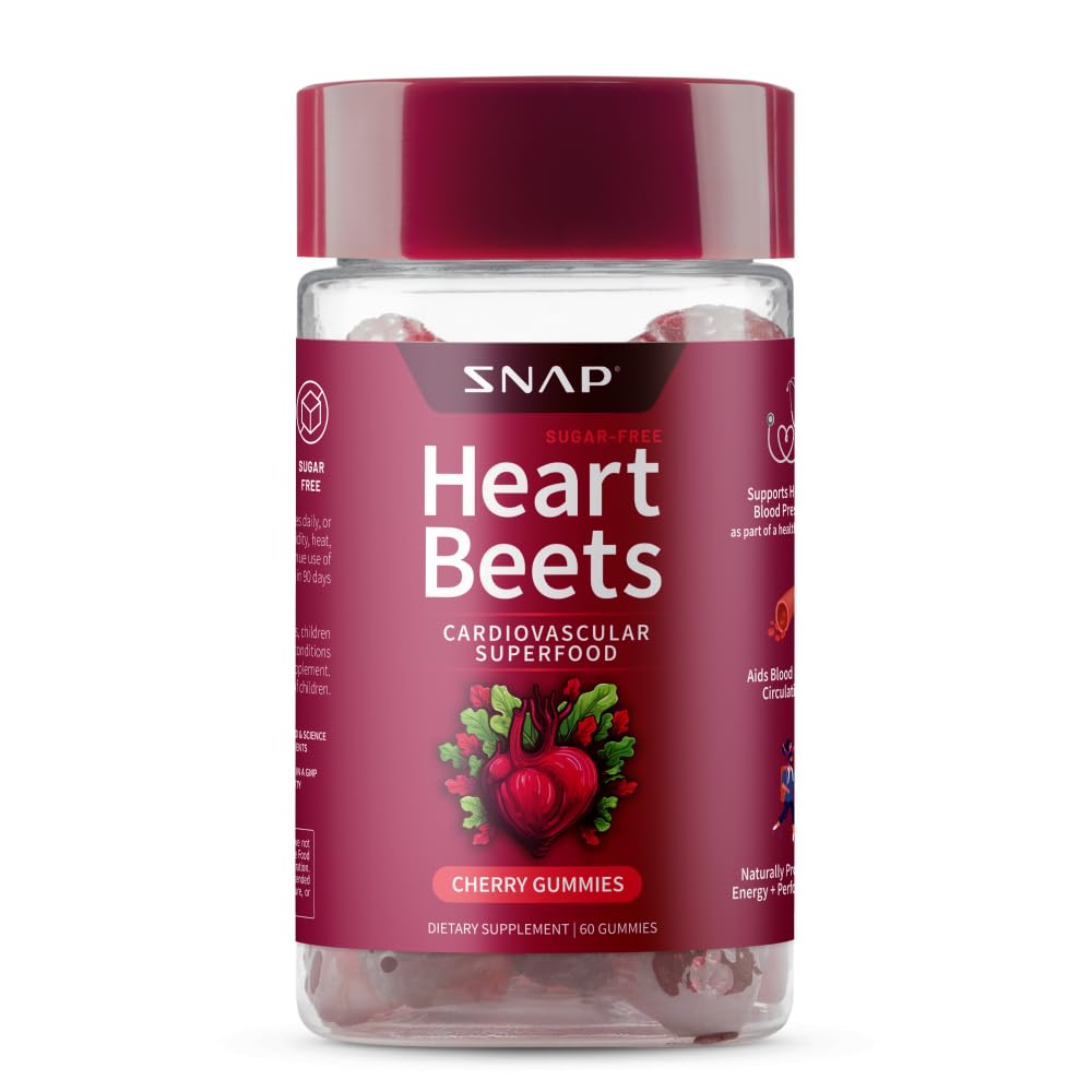 Snap 补充 心脏 Beet 有机甜菜根 甘米 心血管 补充 男与女 石榴 红菠菜 心脏健康和流通 支持 无糖 樱桃 60 Gummys