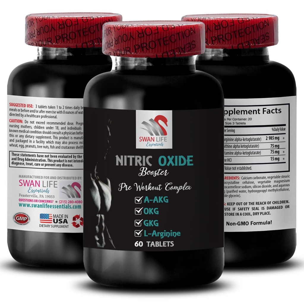 Nitric Oxide Booster Supplement - Nitric Oxide Booster - Physical Activity, Pump Power, Stamina Increase, Muscle Support, Training Formula, Endurance Formula, Recovery Blend 1 Bottle 60 Tablets