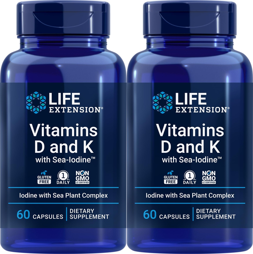 Life Extension Vitamins D and K with Sea-Iodine 60 Capsules (2pack)