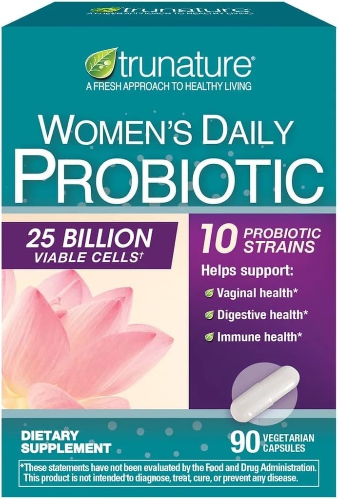 Trues N' Nature Women's Daily PROBIOTIC 90 Capsules, 25 Billion Cells Vegetarian Probiotics for Digestive Health 90 Count, 90 Day Supply