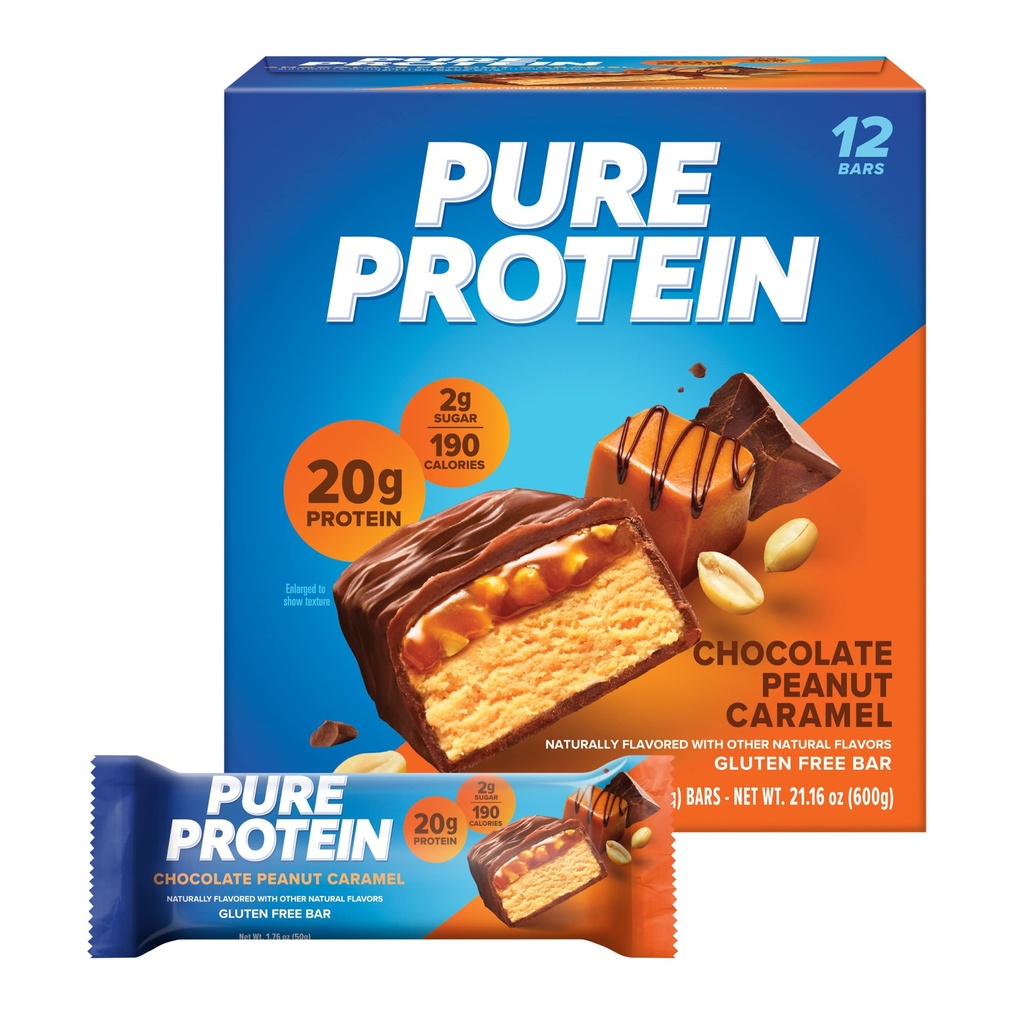FULFIL Vitamin Protein Bars, Chocolate Salted Caramel, 12 Count and Pure Protein Bars, Chocolate Peanut Caramel, 12 Count