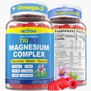 Magnesium + Omega-3 + Saffron for Kids & Adults Gummies, Kids Focus Calm Magnesium Gummies, Sugar Free Triple Magnesium Complex 500mg/250mg,Glycinate, Malate, Taurate, Theanine