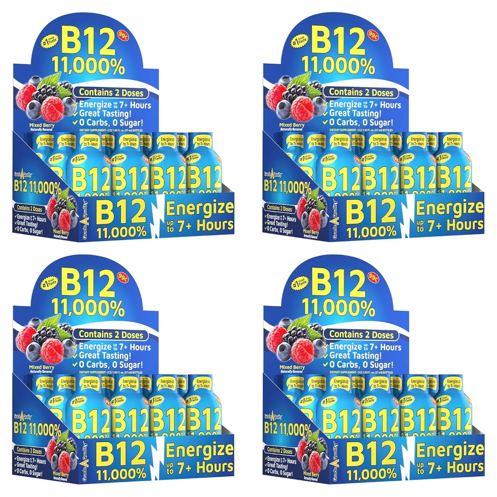A级质量,B12混合Berry Flavor,最高7+小时能源,1.93 Fl Oz,48个计数