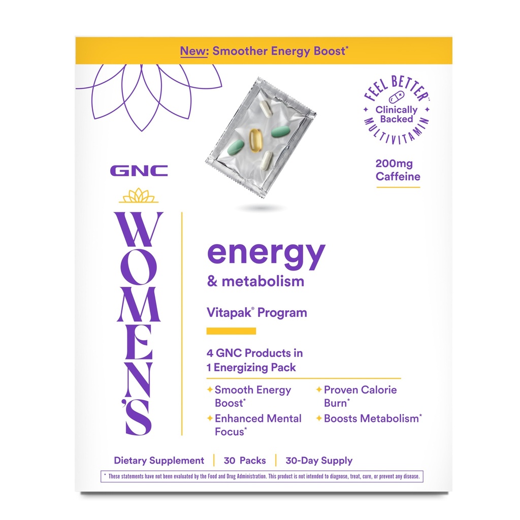 GNC Women's Energy and Metabolism Vitapak Program - Multivitamin Pack for Women - Female Energy Complex with a Clinically-Backed Thermogenic & L-Theanine - High-Potency - 1 Month Supply