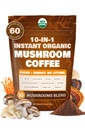 10-in-1 USDA Certified Organic Mushroom Coffee Instant, Instant Mushroom Coffee Brazilian Dark Roast for Better Energy, Focus, Gut Health, 60 Servings Regular Caffeine - ShroomDNA
