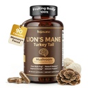 Lion's Mane Supplement Capsules with Turkey Tail Mushroom, Contain 30% Beta-Glucan, 100% Fruiting Body Mushroom Supplement for Brain Health, Focus, Memory & Immune Support, 90 Vegan Capsules