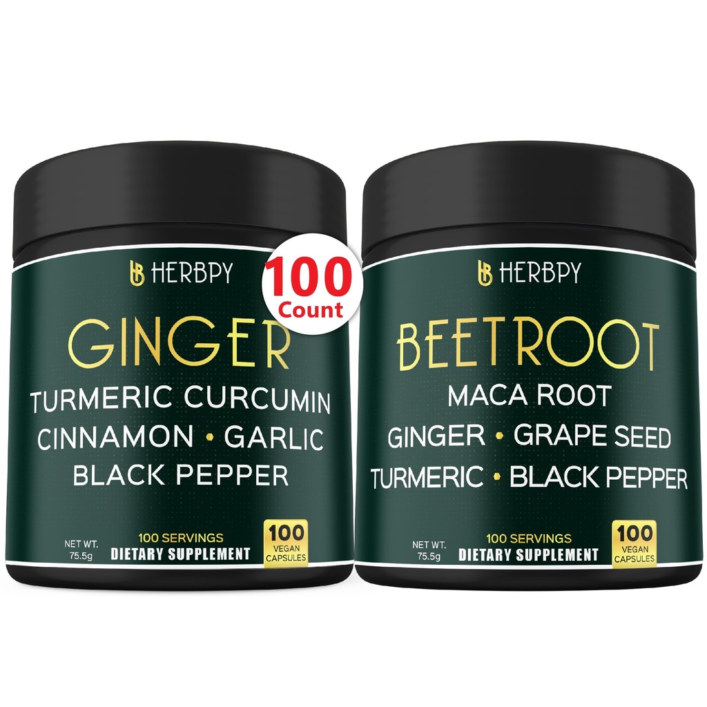 Bundle 5in1 Ginger 补充 & 6in1 Beet Root Capsules - 支持心脏健康、免疫和消化