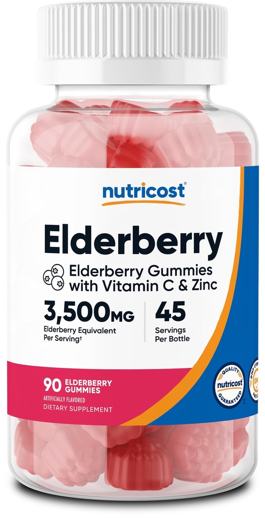 配有维生素C & Zinc 90 Gummys的果实成本老莓果酱 - Gluten Free, Vegetarian