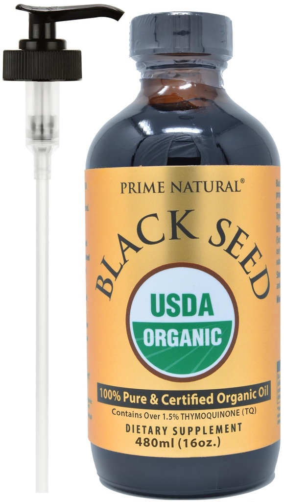 PRIME 天然有机黑种子油 16oz - 冷压未加工高硫磺酮 1.7% USDA认证 - 土耳其原产地 奈杰拉·萨蒂瓦液体 - Vegan Omega 3 6 9,抗氧化剂