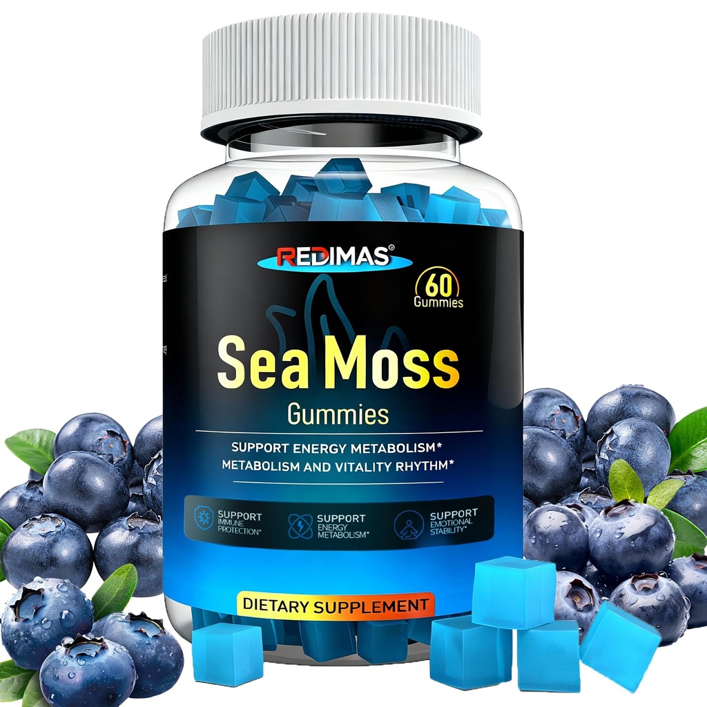 Sea Moss Gummies with Ashwagandha Root – Blueberry Flavor, Plant-Based Chewy Supplement, Daily Wellness, 60 Count