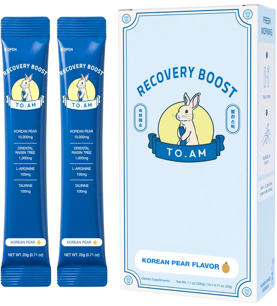 TO. AM Recovery Boost Jelly Stick | Better Mornings After Every Night Out | Korean Pear + DHM | Liver Support + Electrolytes | Pre & Post Drink | Made in Korea | 10 Count