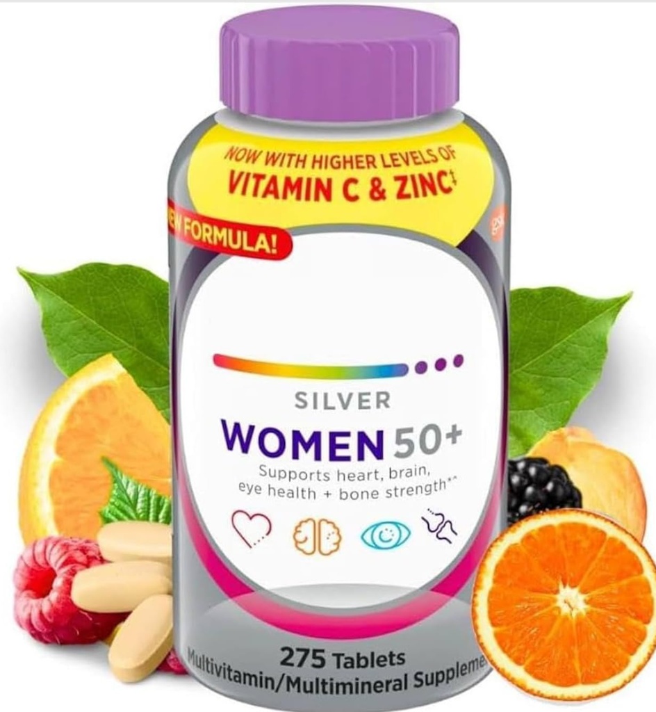 Silver Women 50+ Multivitamin with Vitamin C and Zinc, 275 Tablets, Heart Brain Eye and Bone Support Supplement
