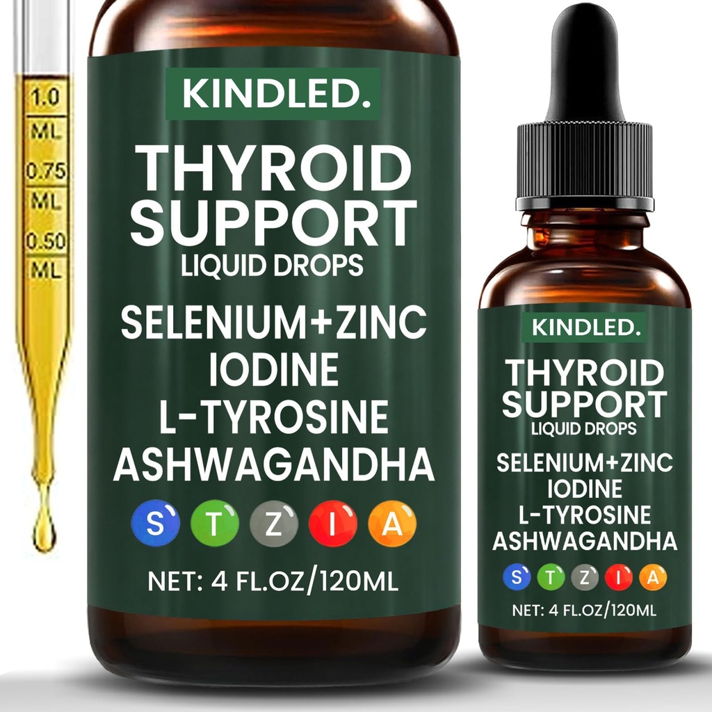 Thyroid Support Drops, Thyroid Support for Women & Men | Selenium Zinc Iodine L-Tyrosine Ashwagandha Liquid Drops, Thyroid Bloom Liquid | Body Balance & Support - 4 FL.OZ (1PCS)