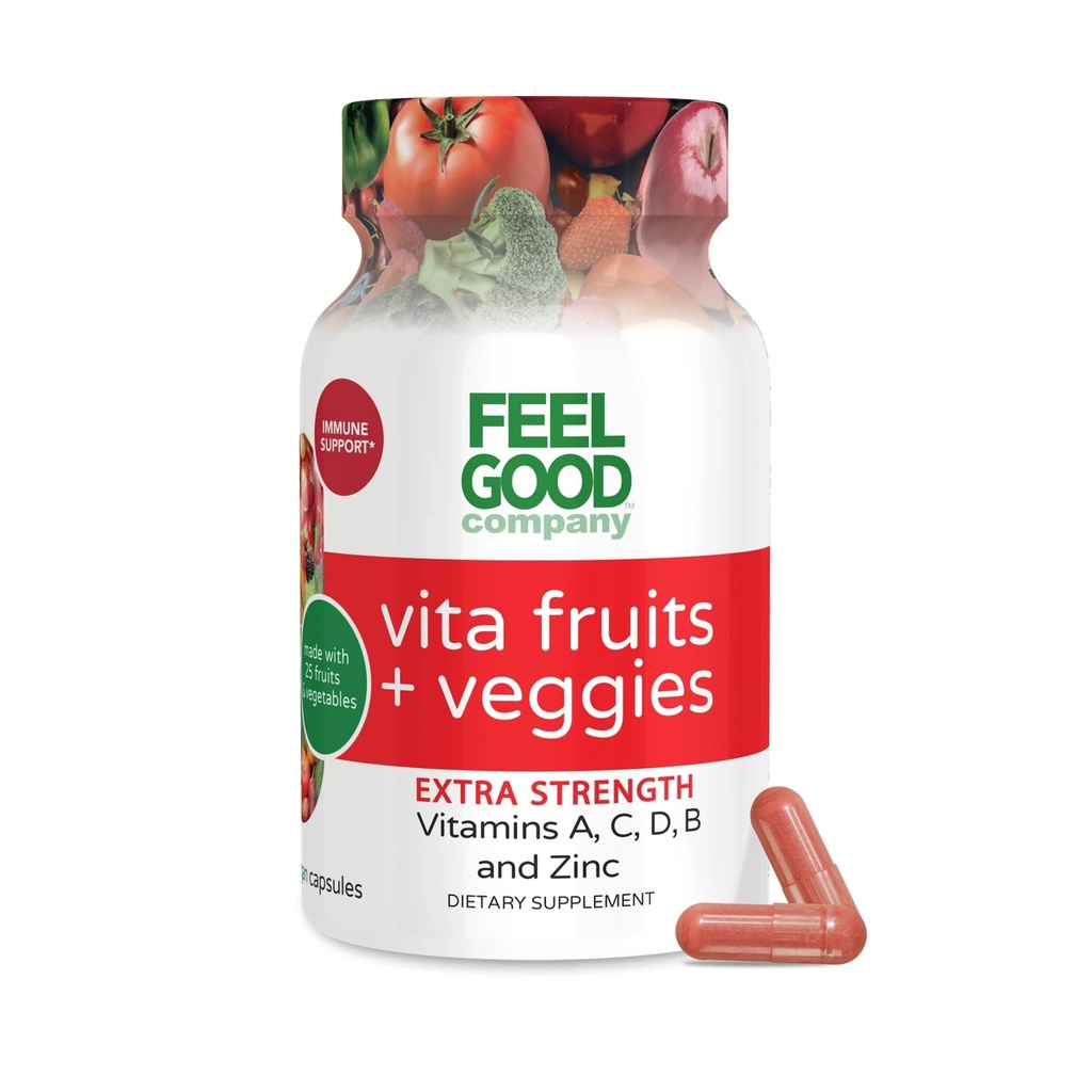 Feel Good Superfoods 1000mg Immune 支持用25种有机水果和蔬菜制成的Capsules,用维生素A,C,D3制成的强大豁免助推器和锌,60计