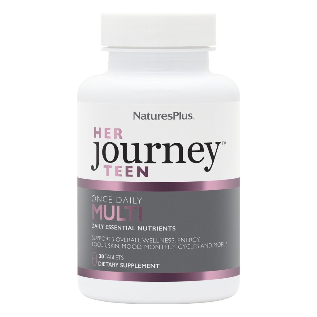 NaturesPlus Her Journey Teen - 30 Tablets - Once-Daily Multivitamin for Teenage Girls - Supports Overall Wellness, Energy, Focus, Skin & Monthly Cycles - Non-GMO, Vegan - 30 Servings