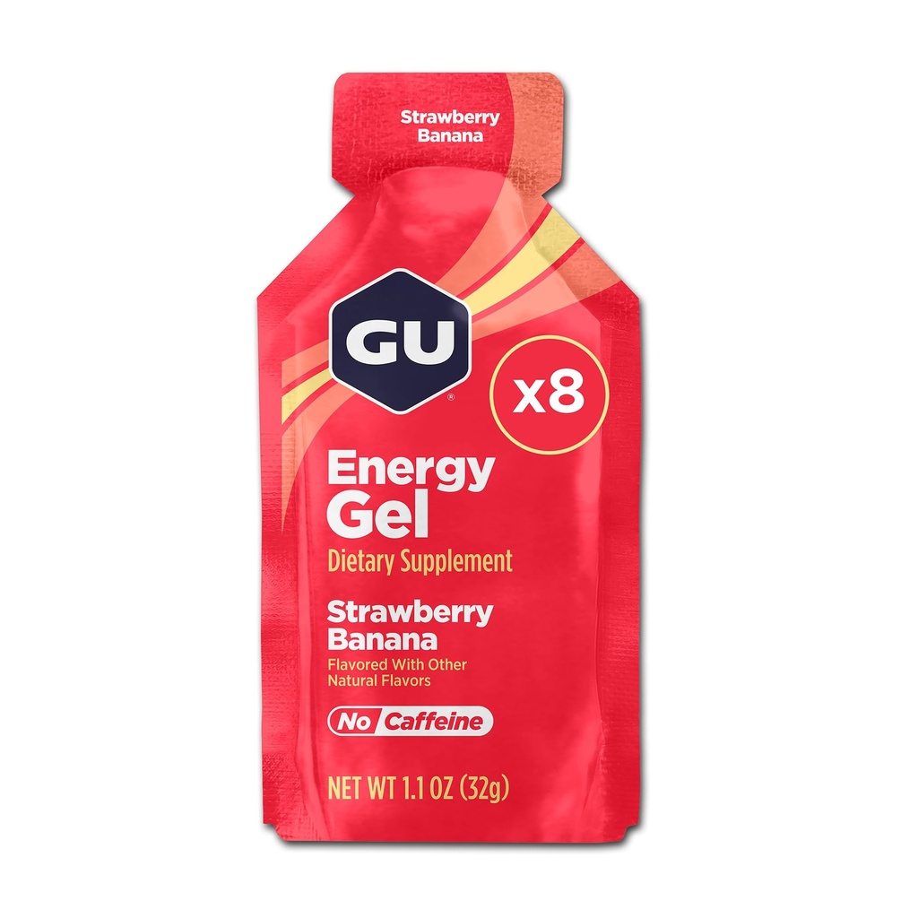 GU Energy Original Sports Nutrition Energy Gel, Vegan and Dairy-Free On-the-Go Energy for Any Workout, Strawberry Banana, 8-Count