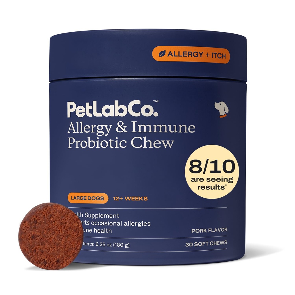 PetLab Co. Allergy & Immune Daily Probiology for Dogs. 支持Yeast 生产,季节性过敏,间歇性偏激,Gut & 消化性大狗健康 - 30 Chews - 包装 May Vary