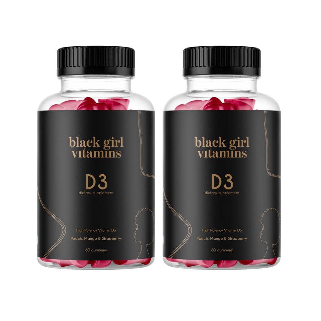 Black Girl Vitamins - Vitamin D3 Gummies, for Immune, Energy, and Bone Support, 2000IU (50mcg) Vitamin D per Serving, Gluten-Free Vitamin D Gummies, 60 Count (2-Pack)