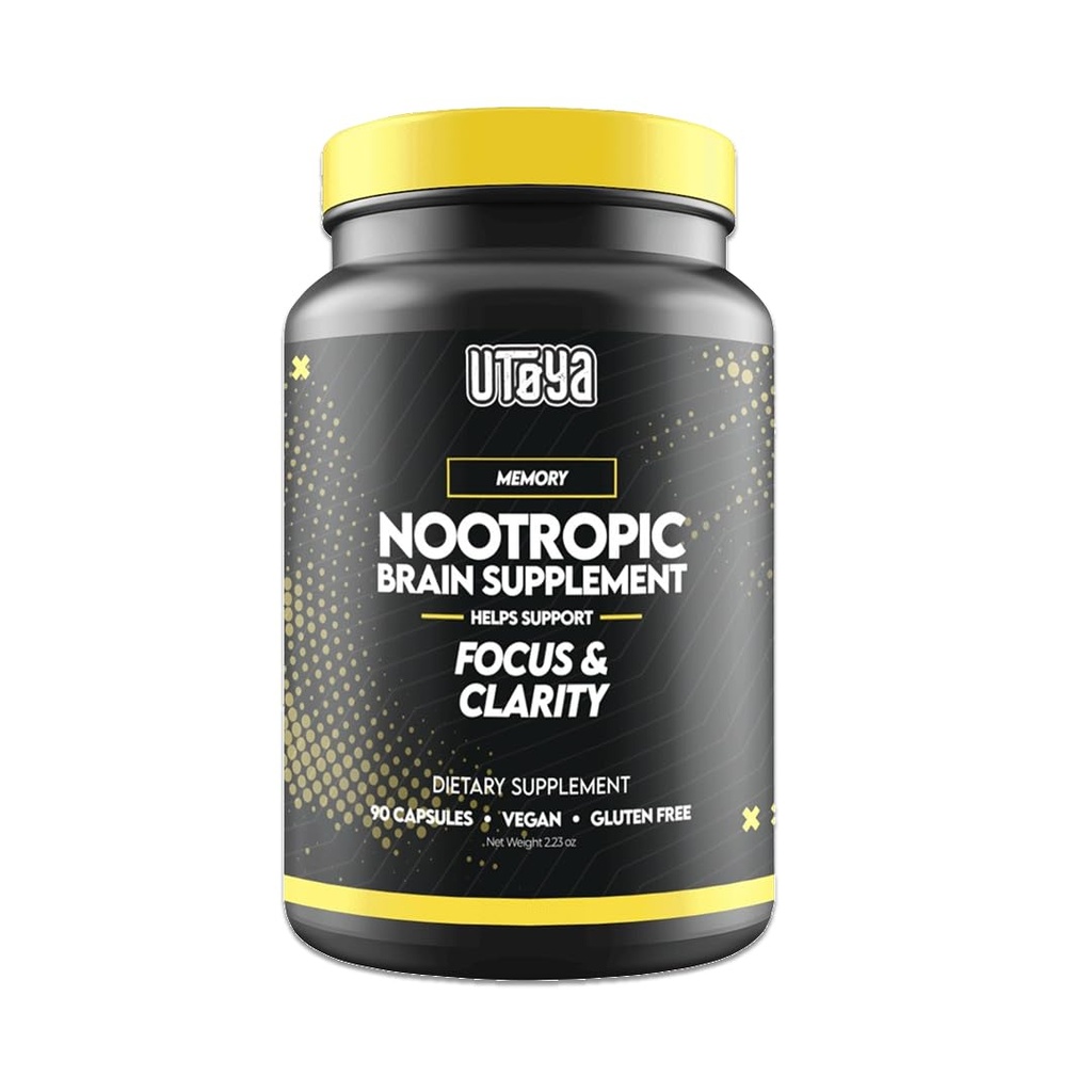 UTOYA Nootropics Brain Support Supplement - Brain Supplements for Memory and Focus, Mental Clarity, Cognitive Support - Unflavored/Vegan/Gluten Free Brain Health Supplements for Adults - 90 Capsules