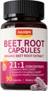 Organic Beet Root Capsules - Beetroot Extract 17850mg 21:1 Concentrate Beets Supplements for Nitric Oxide, Healthy Blood Pressure, Blood Flow Circulation, Energy Gluten-Free 90 Powder Caps